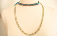 Necklace made of ribbons and rings.