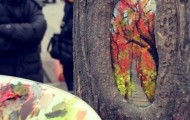 Drawings on tree trunks
