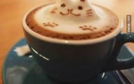 Three-dimensional figure in a cup of coffee