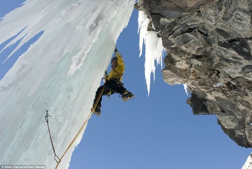 climb frozen waterfall
