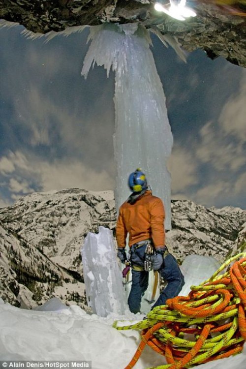 climb frozen waterfall