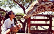 Rihanna has made friends with a giraffe and lion cubs