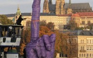 A provocative sculpture shows the middle finger