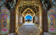 Pink mosque. Amazing transformation after ingestion of sunlight
