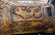 All wooden inside of the vehicle