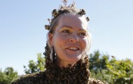 Blouse of 12,000 bees on the naked body of a woman