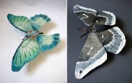 Giant Life-Like Moths And Butterflies Made Of Embroidered Fabric by Yumi Okita