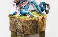 Curious dragon made of paper mache