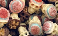 Skulls of delicious chocolate, dry fruits and sweets